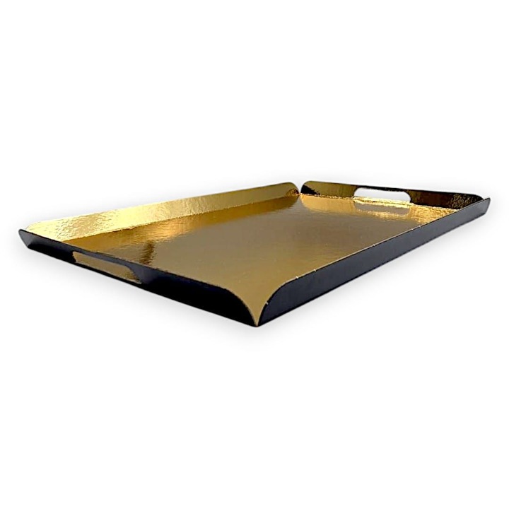 Set 25 tavi carton auriu/negru cu maner 24x38cm