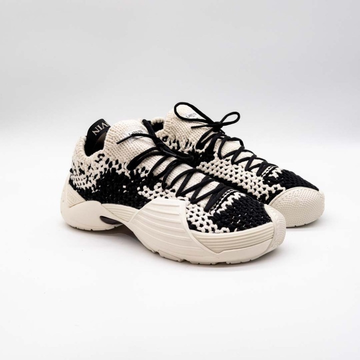 Sneakers bărbați Lanvin Flash-X Crochet-Knit, ecru și negru, bumbac, mărime 45