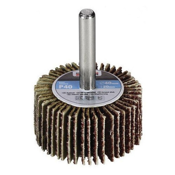 Disc abraziv lamelar 40 x 20 mm, P 40, pe tijă, pentru mașina de găurit