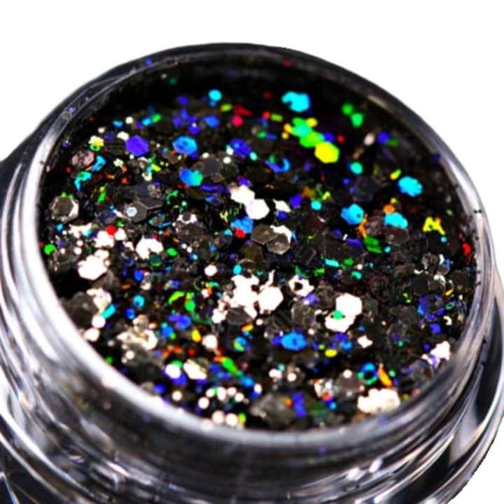 Glitter kozmetikai holografikus KAJOL Beauty PK104 fekete, sminkhez/bodyarthoz, 1g