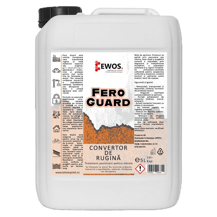 Convertor neutralizare rugina concentrat, solutie agent pasivizant, Fero Guard Ewos, 5L