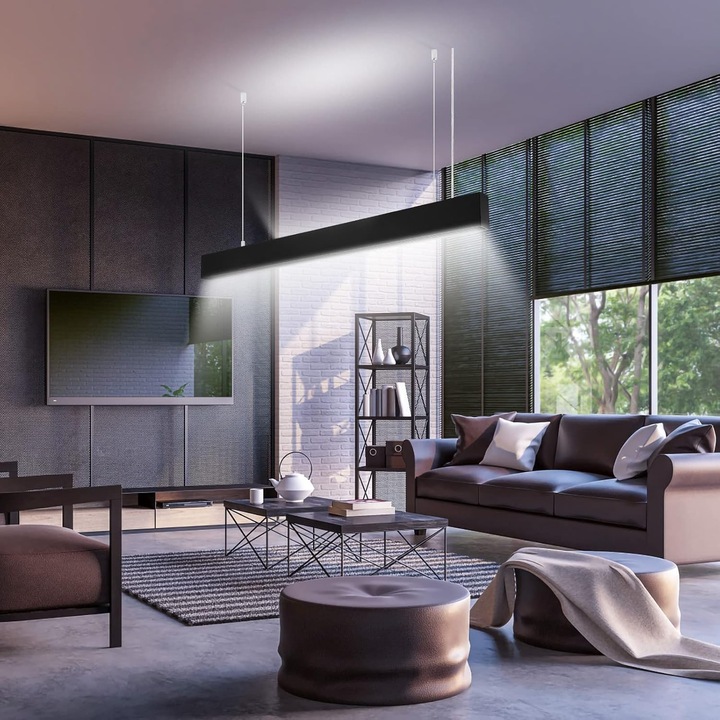 Lustra LED ajustabila 115 cm, 40W, lumina reglabila 4000K, potrivit pentru birou, masa dining, living si bucatarie, design modern, montaj tavan, clasa energetica E