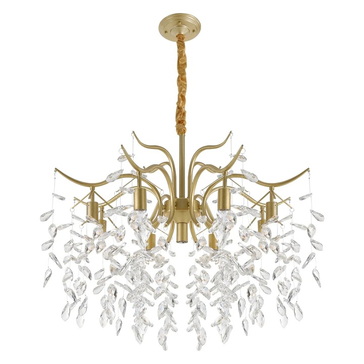 Candelabru cristal, 9 becuri, intensitate reglabila, auriu, 90x100cm