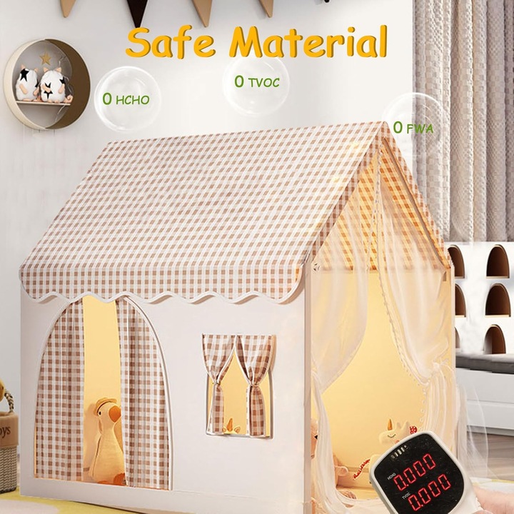 Cort de joaca pentru copii WALALLA, design cu perdea dubla, detasabil, loc de joaca pentru copii, lumini LED, durabil, interior/exterior, potrivit pentru baieti si fete cu varsta cuprinsa intre 3 si 13 ani, 120 x 100 x 130 cm, kaki
