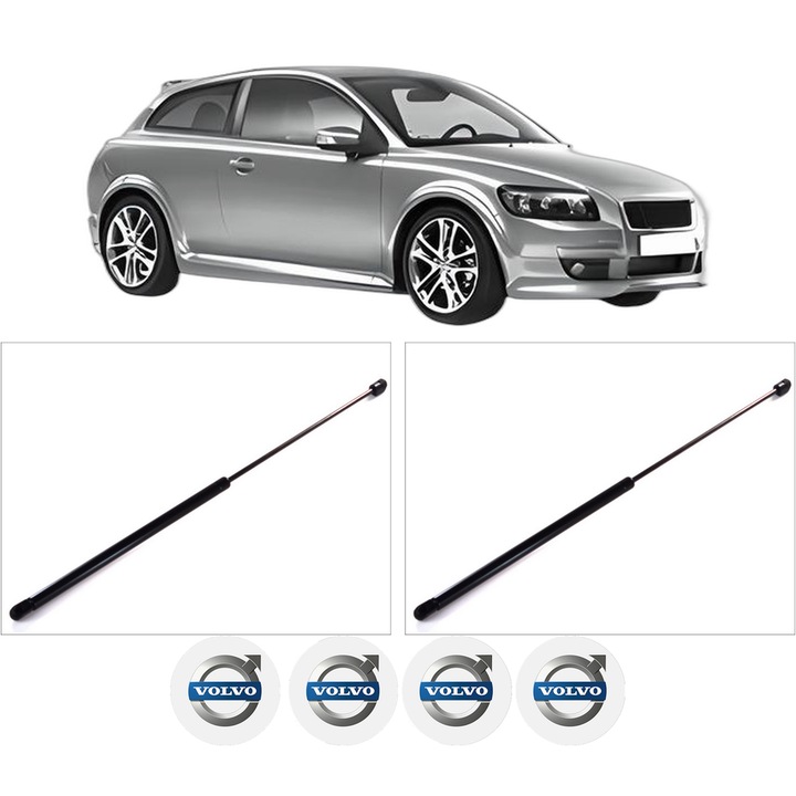 Set amortizoare capota pentru VOLVO C30 (533) din 2006-2012, 2 bucati, KROSNO, 4 stickere auto VOLVO