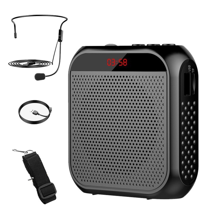 Преносим гласов усилвател IDAMAKON Чист звук 2200 mAh TF карта U устройство С микрофон За и презрамка за носене през рамо Подходящ за дейности на открито Преподаване Конференции и обучения Черен