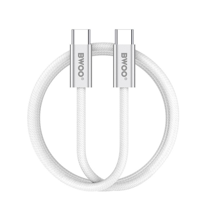 Cablu date/incarcare Bwoo BO-X317C-C, 240W, 480 Mbps, USB-C la USB-C, Alb, 1 m