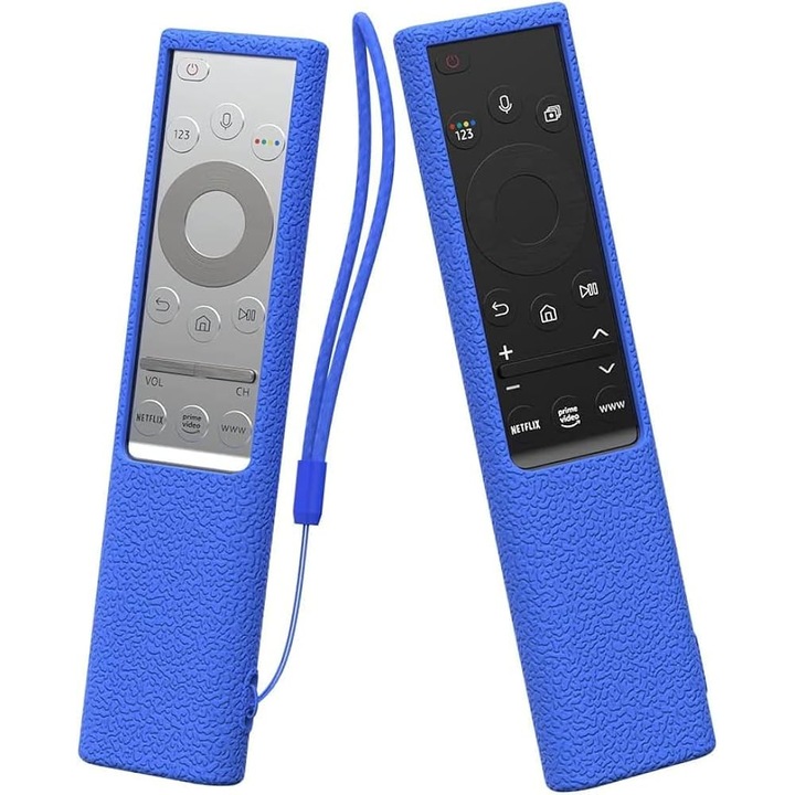 Husa siliconica anti-aderenta pentru telecomanda Samsung TV/LED Carcasa subtire si dreapta, 16.5* 4 cm, albastra