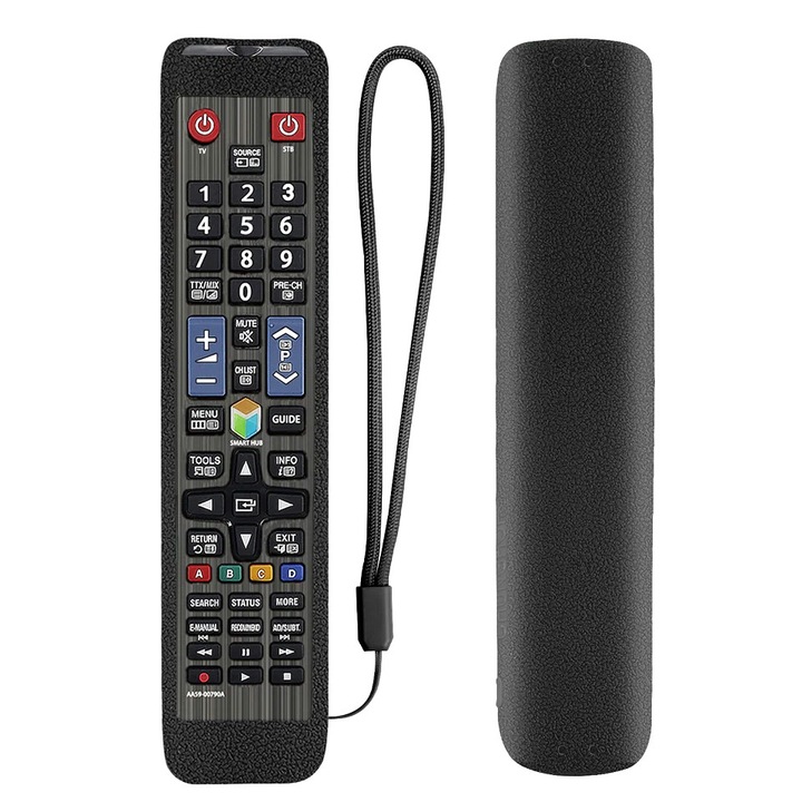 Husa siliconica anti-aderenta pentru telecomanda Samsung TV/LED Carcasa mare BN59-AA59, 23* 5.5 cm, neagra