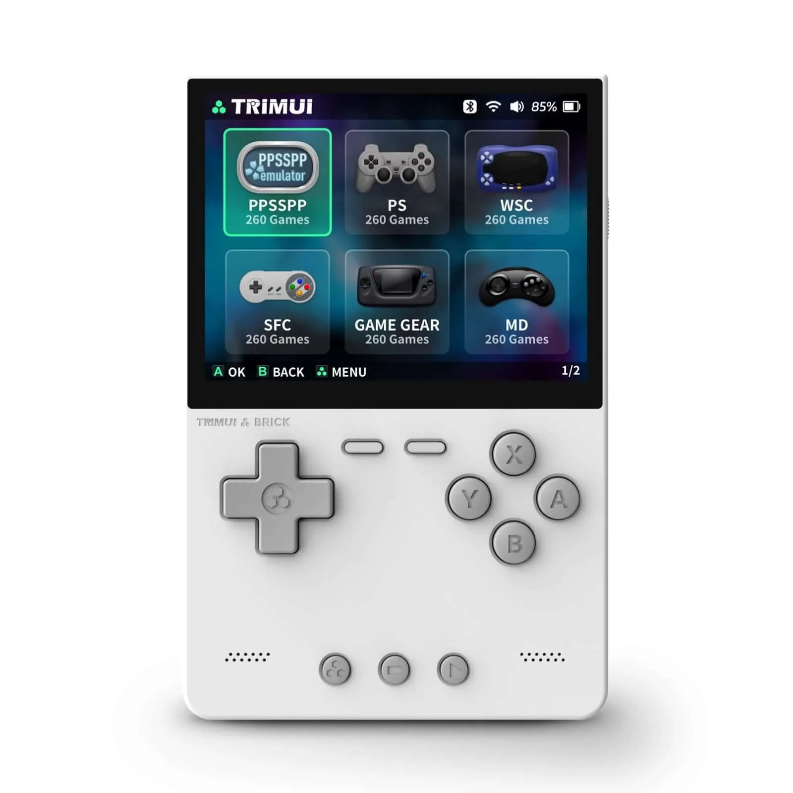 Consola portabila emulatoare TRIMUI Brick – Knights Starter Pack Combo, 64GB, Alb