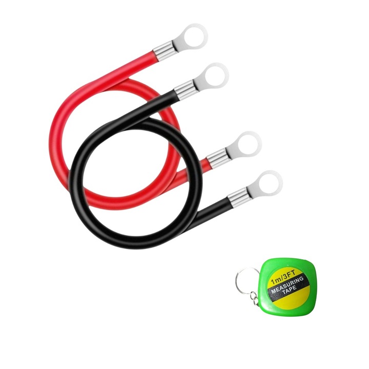 Set cablu transfer curent si pornire baterie, sectiune 4 mmp, lungime 2x75 cm, rosu, negru, la ambele capete cu papuci compatibili M6, conductivitate electrica excelenta cu 1 Mini ruleta 1 m