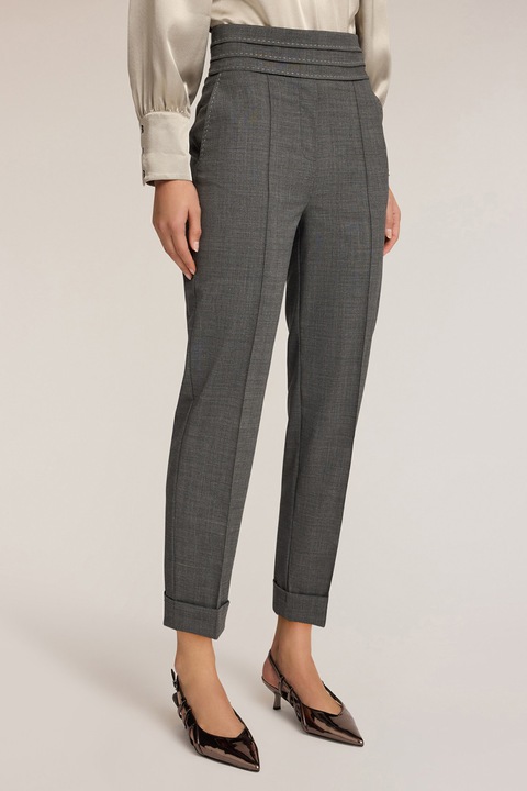 Motivi, Pantaloni crop din amestec de lana virgina, Gri inchis, 34