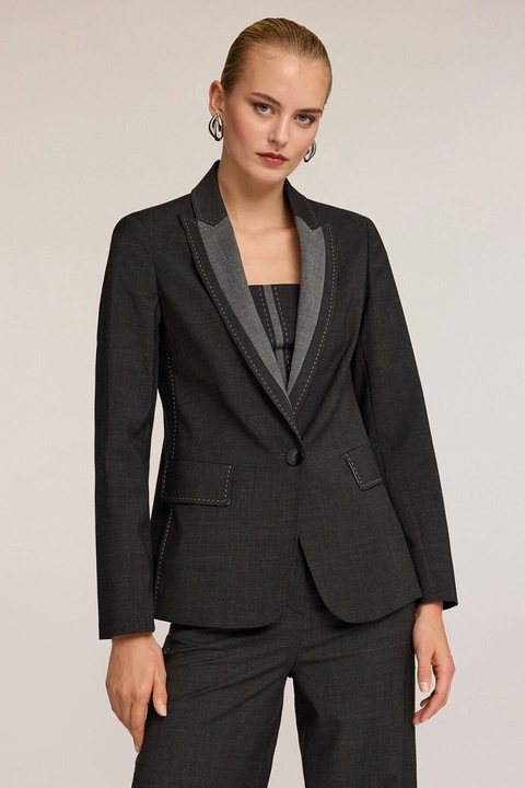 Motivi, Sacou din amestec de lana cu revere contrastante, Negru/Gri