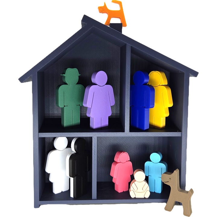 Set Casa cu păpuși, 11 păpuși terapeutice, dimensiuni variate, plastic