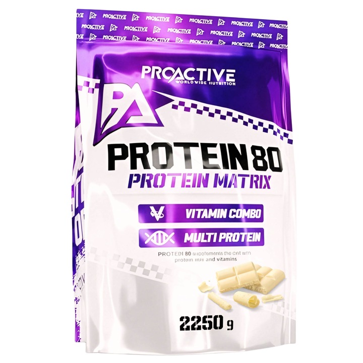 Pudra proteica ProActive Proteine 80 Real Pharm, 2250g, Amestec multi-proteina, ciocolata alba