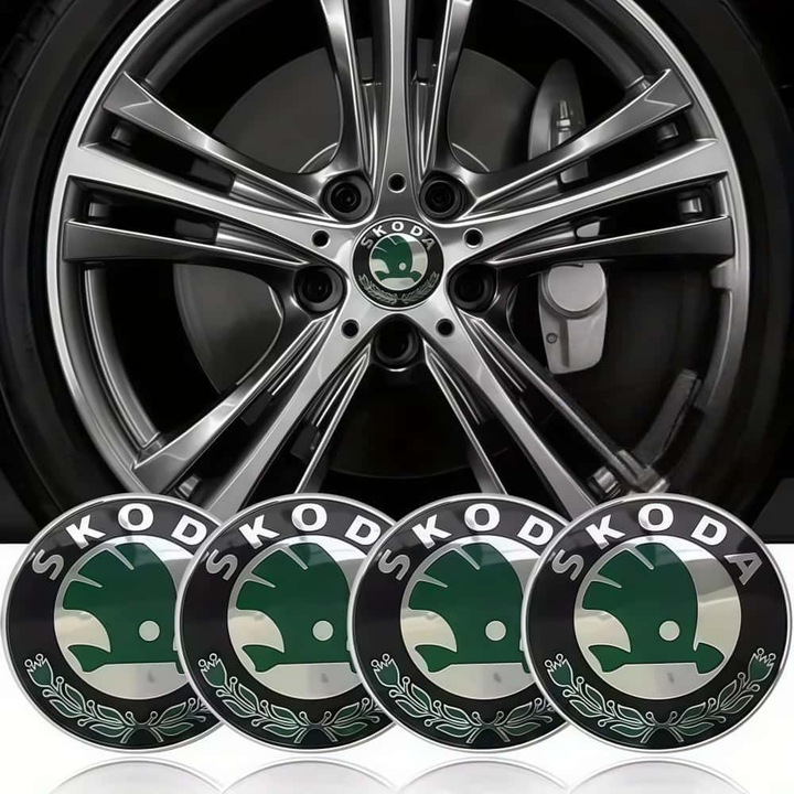 ARRRD® Комплект 4 капачки за джанти Škoda 56 мм Съвместими с Fabia, Octavia, Superb, зелени