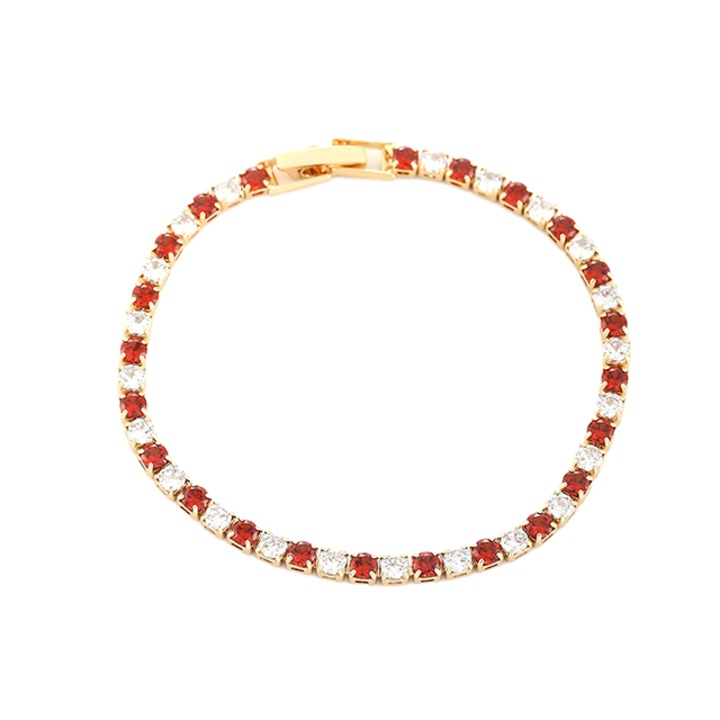 Név: Négyzet alakúra csiszolt cirkónia karkötő, piros és fehér árnyalatokban, 17,6 cm hosszú