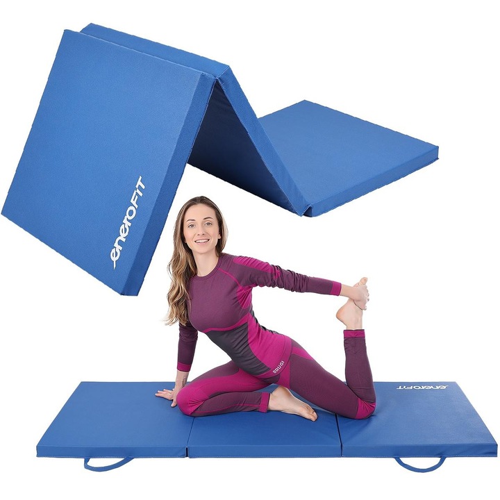 Enero Fit összecsukható matrac, kék, 180x60x5cm, fogantyúkkal, sporthoz és jógához