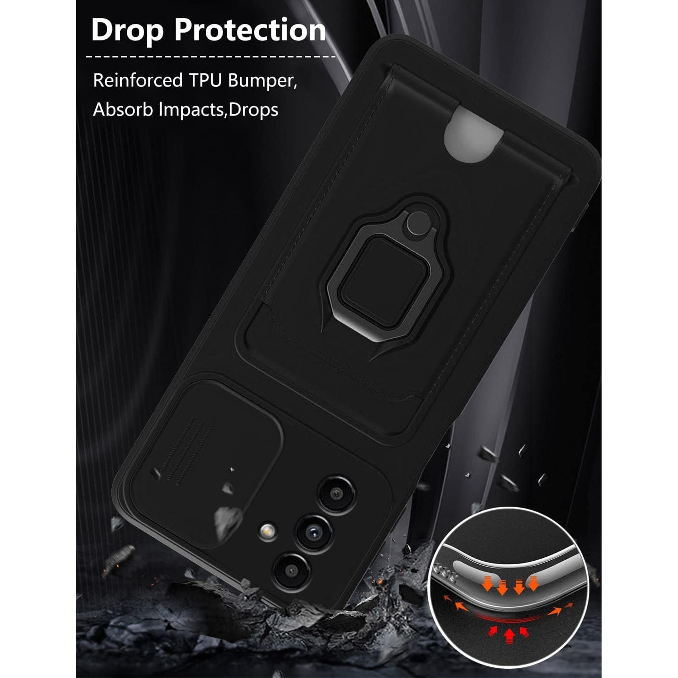 Husa telefon pentru Samsung Galaxy A56, suport magnetic, capac pentru camera, negru, ultra-subtire
