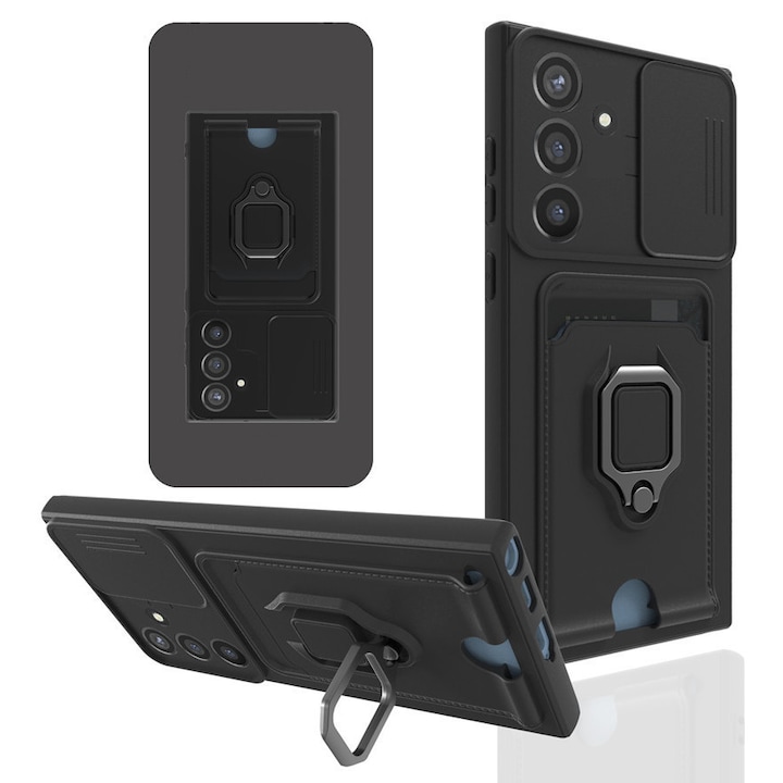 Husa telefon pentru Samsung Galaxy A56, suport magnetic, capac pentru camera, negru, ultra-subtire