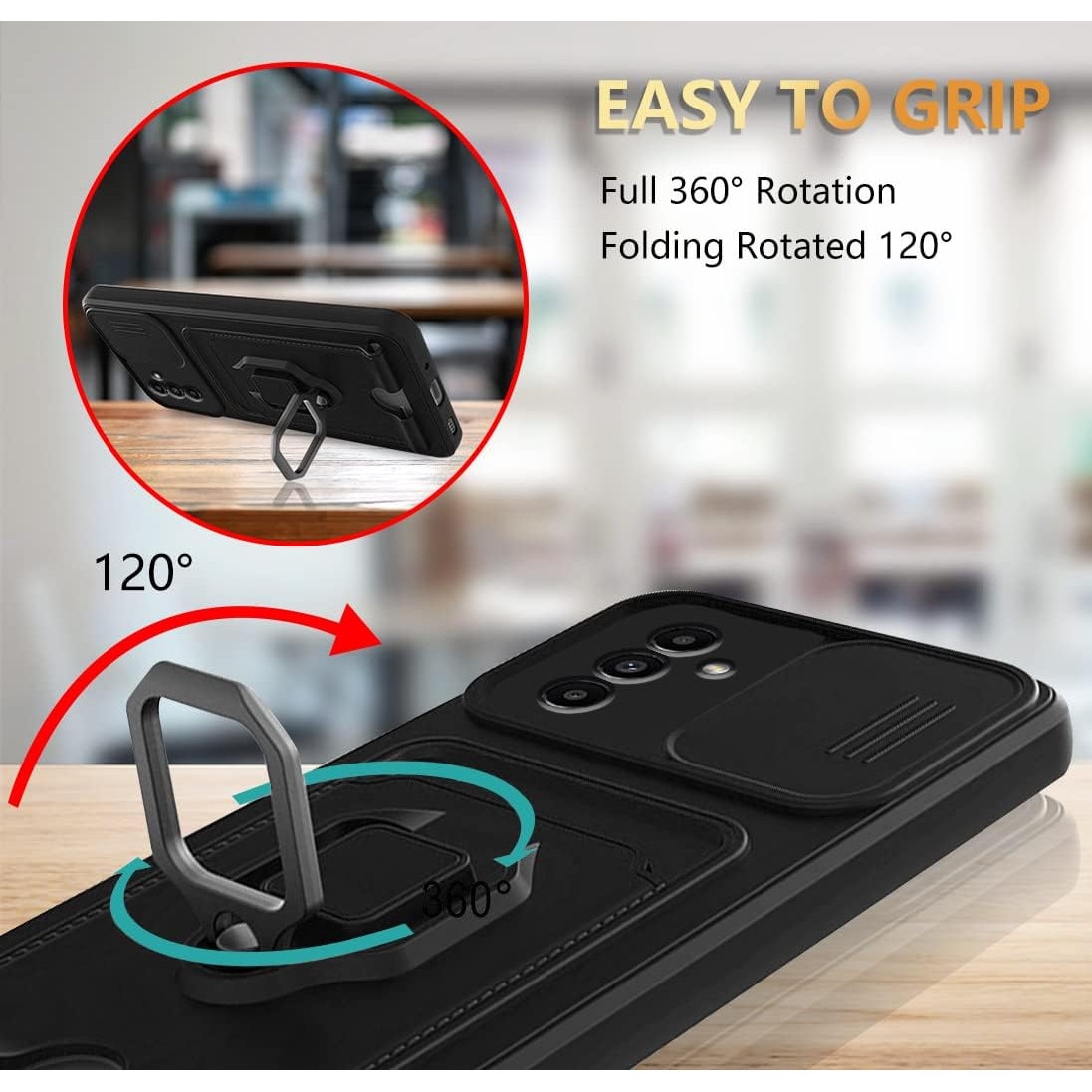 Husa telefon pentru Samsung Galaxy A56, suport magnetic, capac pentru camera, negru, ultra-subtire