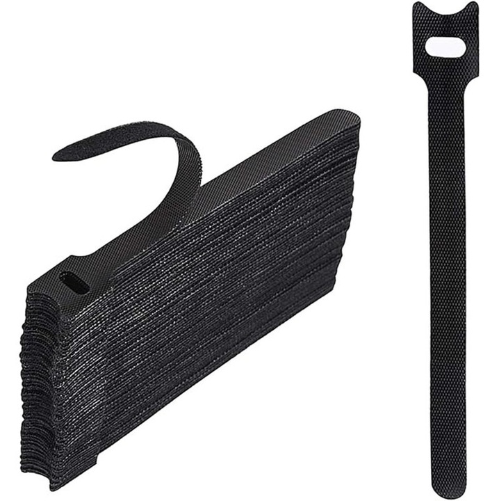 Set 50 cleme cablu, Omelivon, rezistente, reglabile, legaturi de cablu reutilizabile, curele de cablu reglabile, organizator de cabluri, 12*150 mm, negre