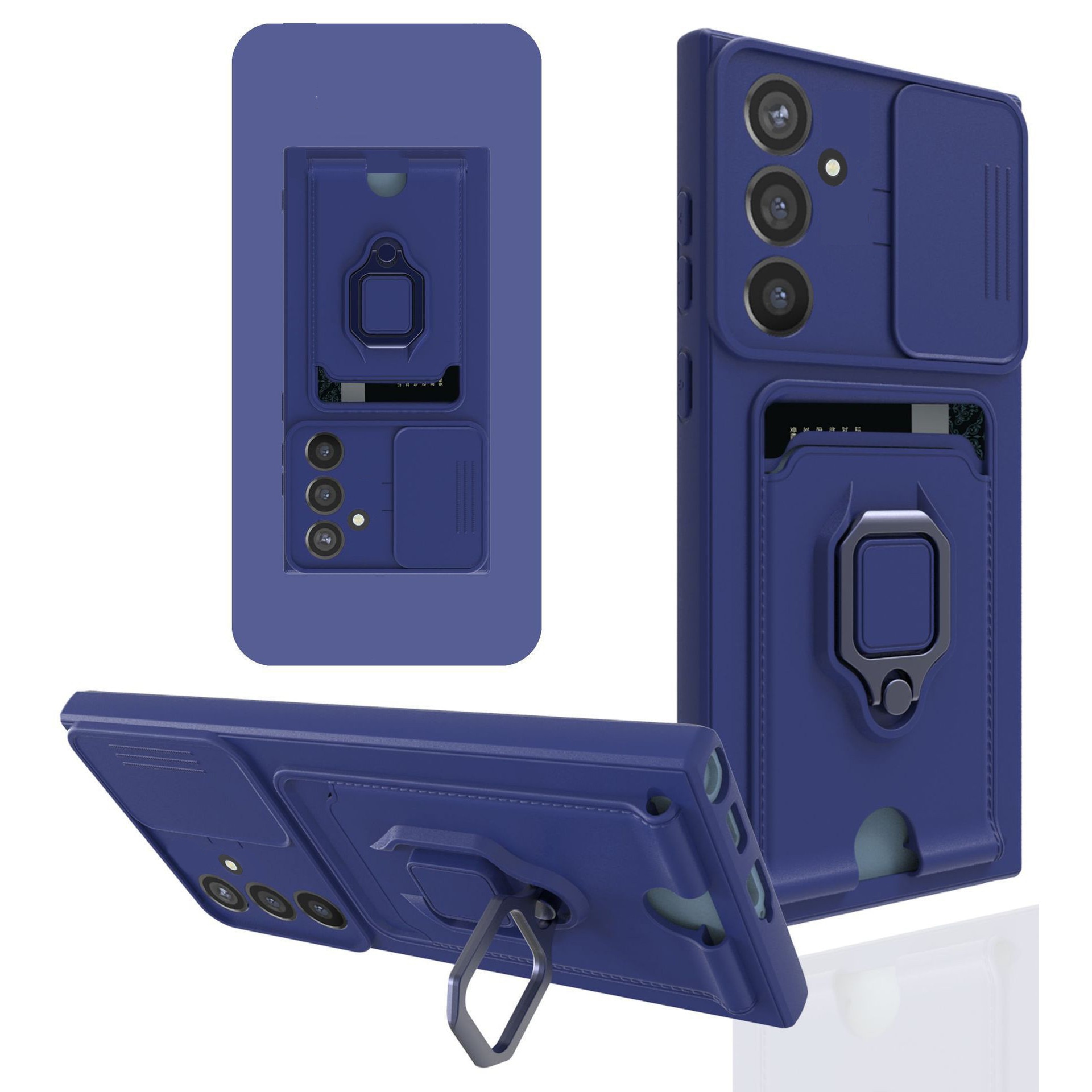 Husa telefon Samsung Galaxy A56, suport magnetic, capac pentru camera, albastru inchis, ultra-subtire, cu slot pentru carduri