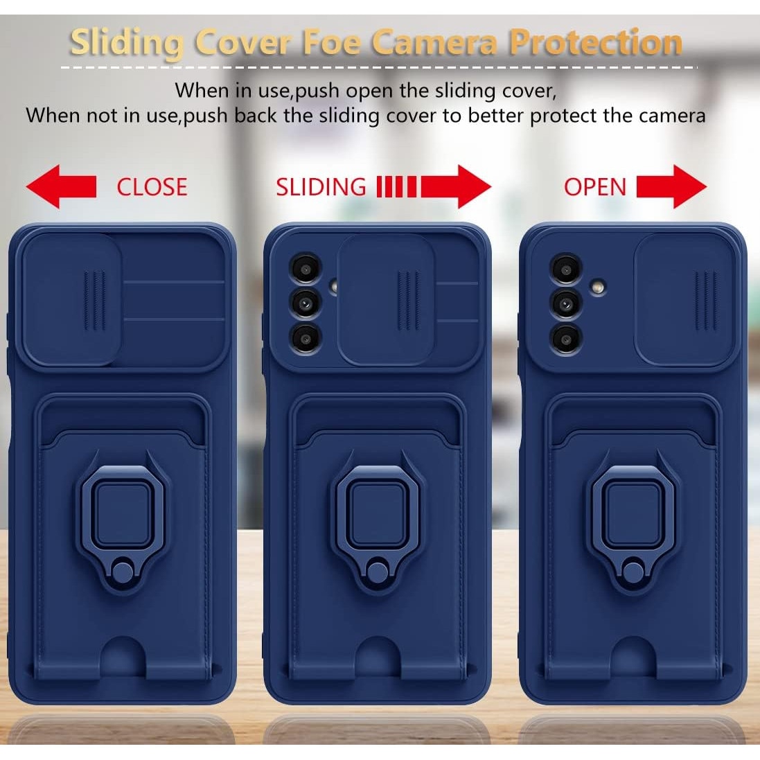 Husa telefon Samsung Galaxy A56, suport magnetic, capac pentru camera, albastru inchis, ultra-subtire, cu slot pentru carduri