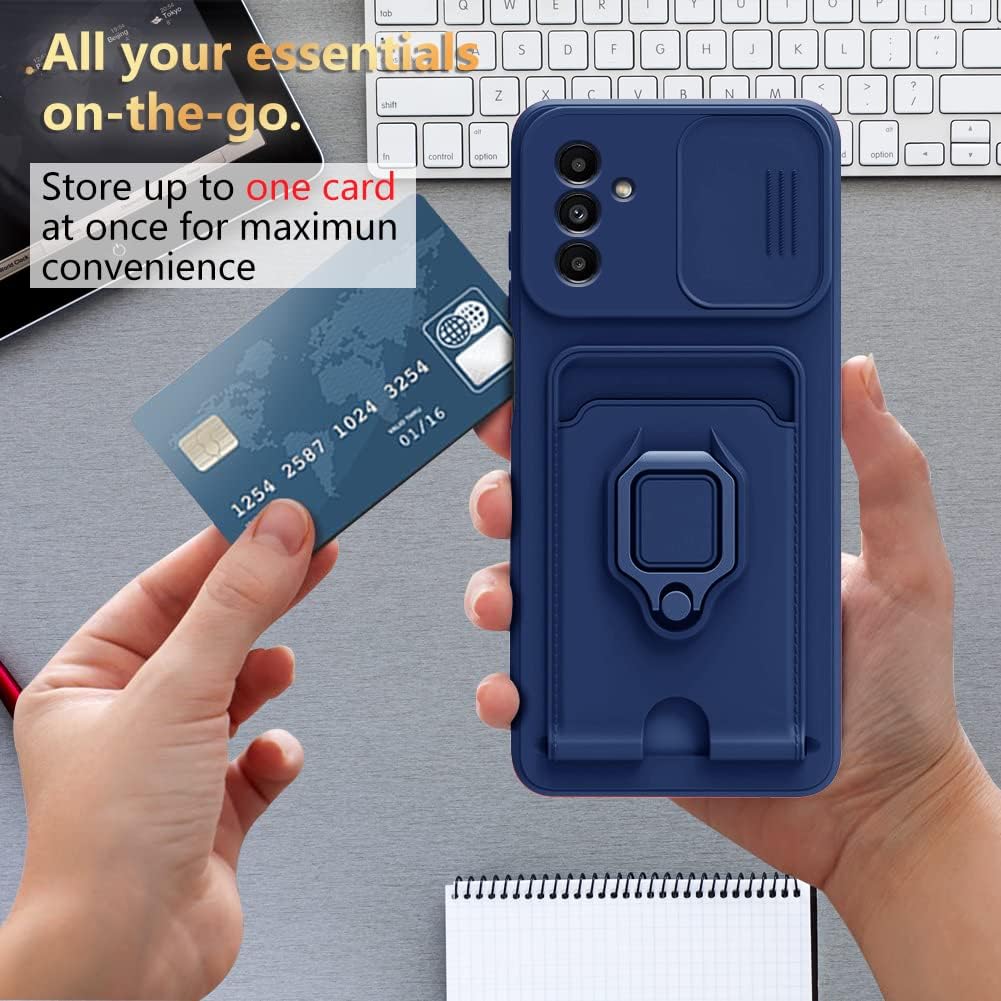 Husa telefon Samsung Galaxy A56, suport magnetic, capac pentru camera, albastru inchis, ultra-subtire, cu slot pentru carduri