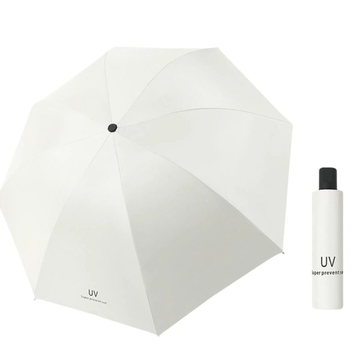 Унисекс чадър за дъжд, Flippy, със UV защита от слънце, устойчив на вятър и дъжд, сгъваем, от винил и стомана, 96 x 67 см, светлобежов