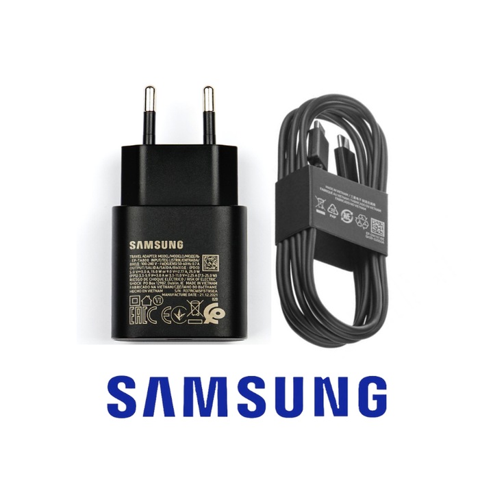 Зарядно за мрежа Samsung 25W USB-C Fast Charge с кабел 3A 1.8 метра USB-C OOB Bulk Черно