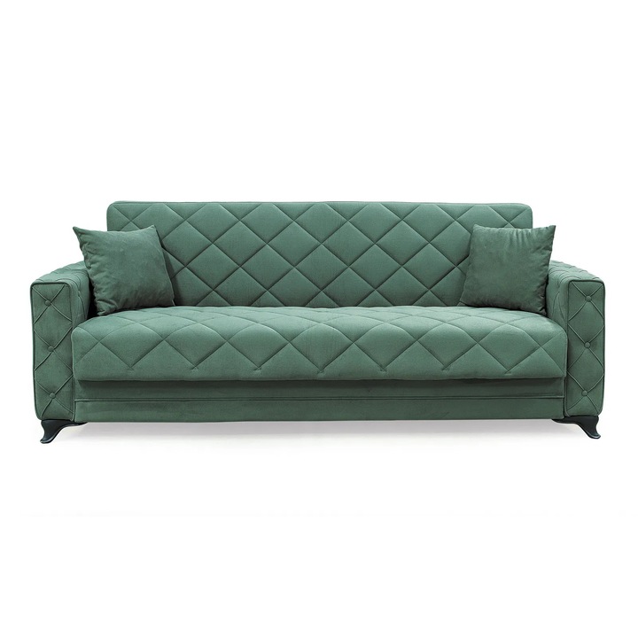 Canapea extensibila Expomob HEGEL, 3 locuri, cu arcuri si lada pentru depozitare, dimensiune 228x85x85 cm, culoare verde