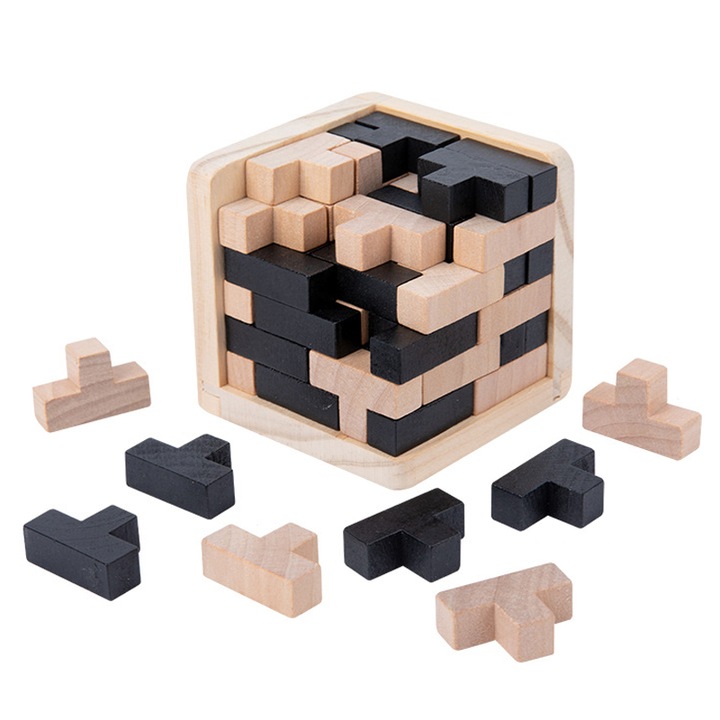 Blocuri din lemn, Forma de T, 54 de piese，Material lemnos，negru