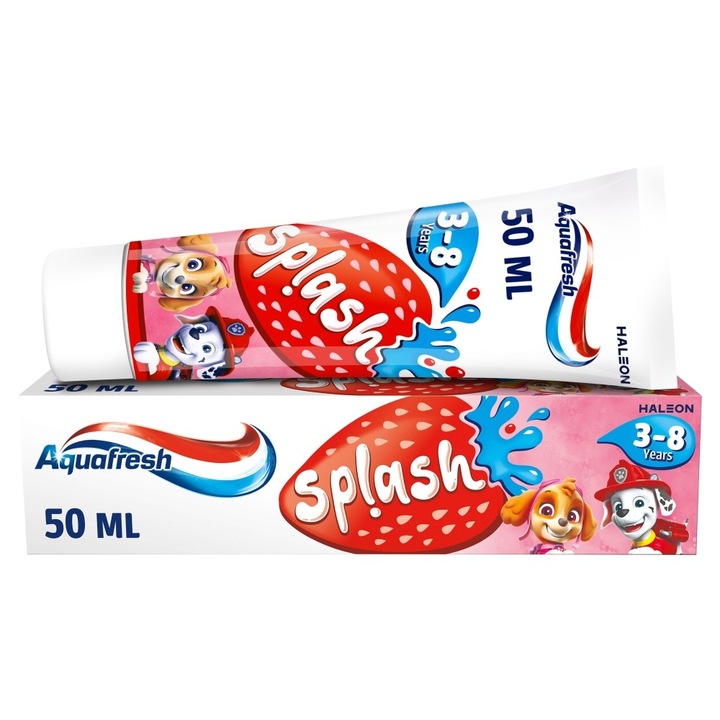 Паста за зъби Aquafresh Splash за деца 3-8 години, 50 мл, вкус ягода с мента, 24-часова защита