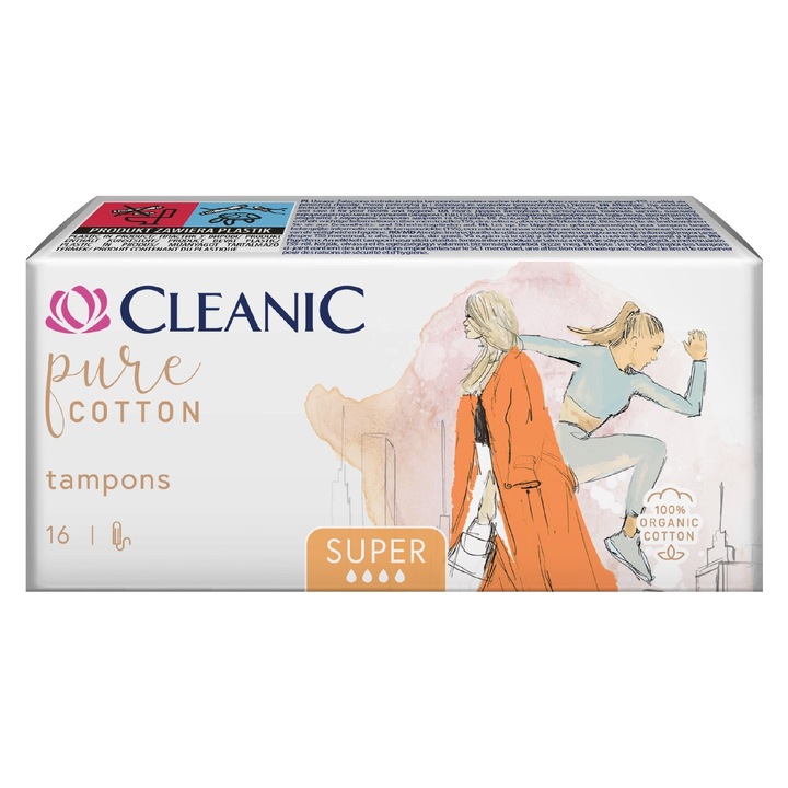 Tampoane HARPER Pure Cotton Super, 100% bumbac organic, 16 bucati