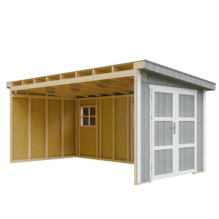 Casuta de gradina calitate premium 11,47 m² - 231x248x530 cm - Fara podea si perete lateral - Timbela M940B-CAVERN STEEL