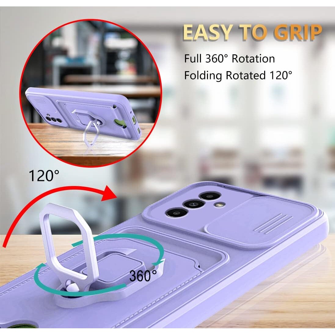 Husa telefon pentru Samsung Galaxy A56, cu suport magnetic, capac pentru camera, verde inchis, -Violet deschis
