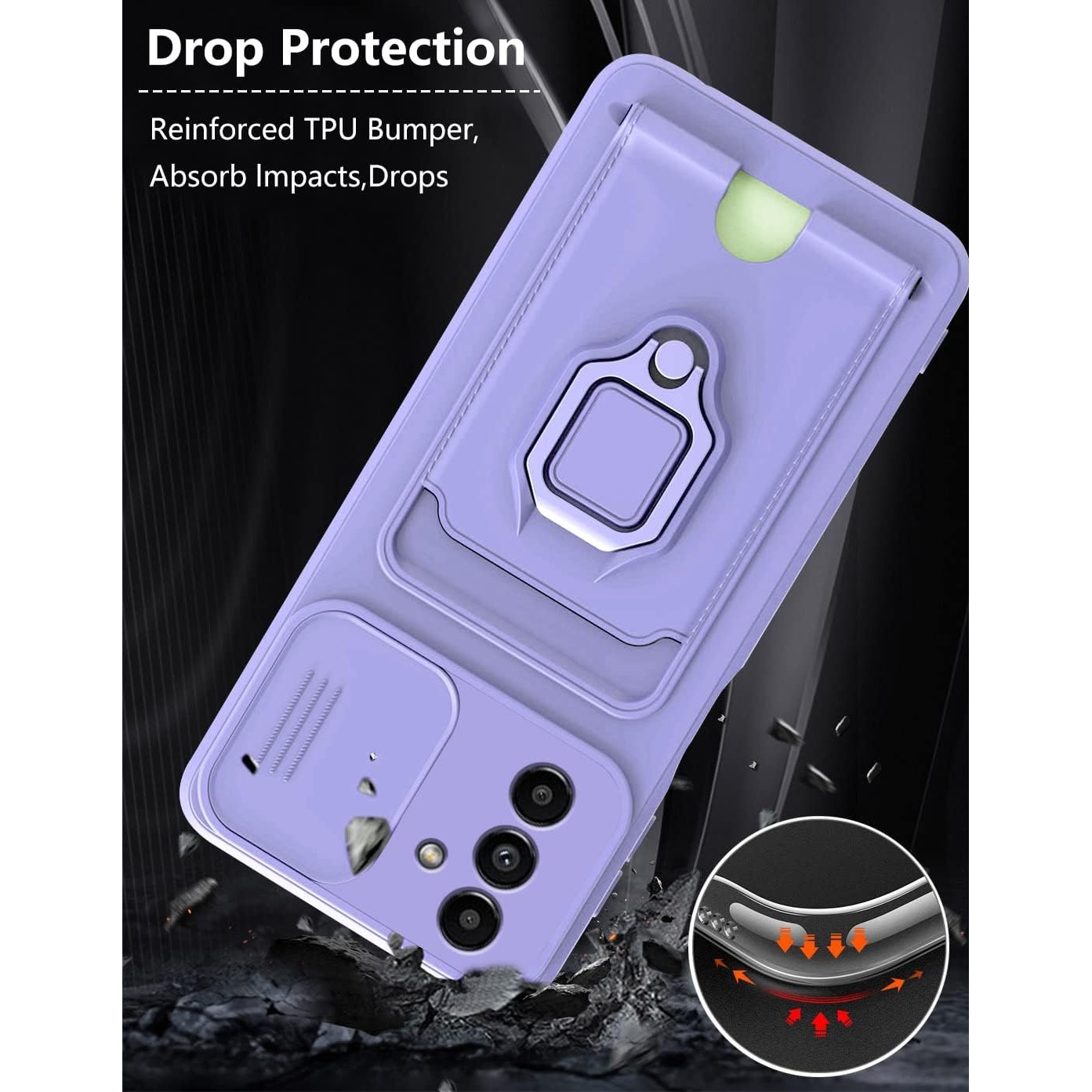 Husa telefon pentru Samsung Galaxy A56, cu suport magnetic, capac pentru camera, verde inchis, -Violet deschis
