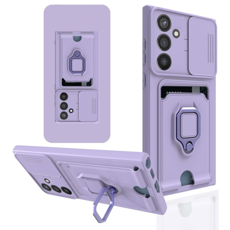 Husa telefon pentru Samsung Galaxy A56, cu suport magnetic, capac pentru camera, verde inchis, -Violet deschis