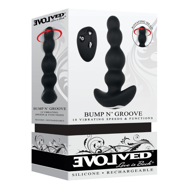 Анален плъг ротатив LoveCherry Bump Ngroove Black, 2 въртящи се глави, 3 скорости, 10 режима на вибрация, 13,5x9,2x3,6см