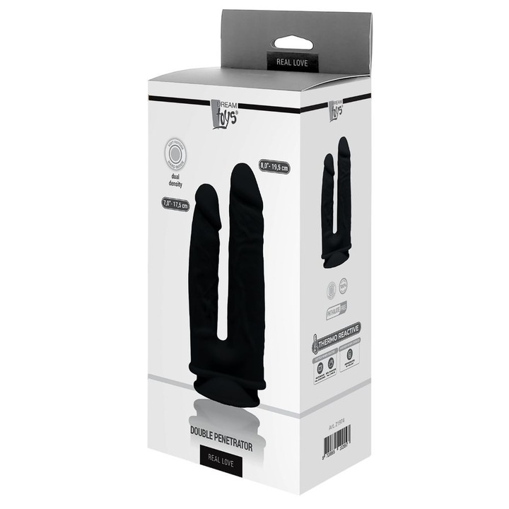 Hőre Reagáló Dupla Dildó, Realisztikus, Real Love - Dream Toys - Dupla Penetráció, 19,5 Cm/17,5 Cm