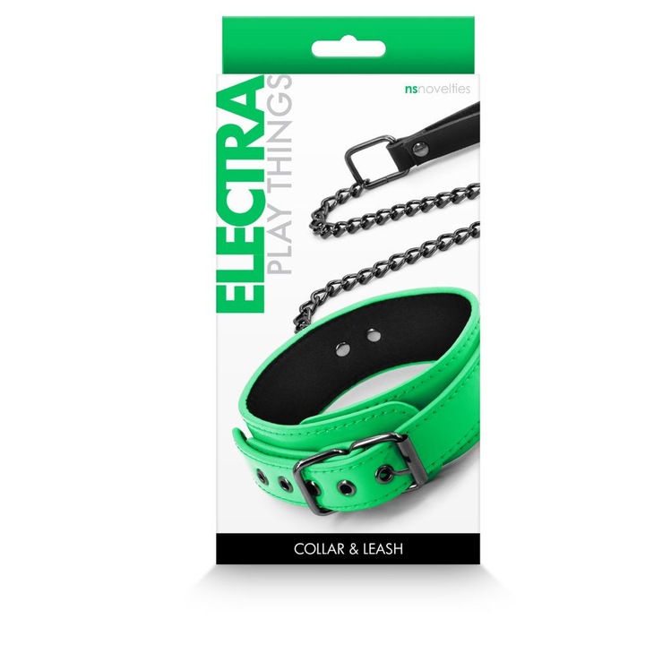 Нашийник с каишка LoveCherry Electra, неоново зелен, 4,7x53,9x0,6см, 2,8x94,9x1см