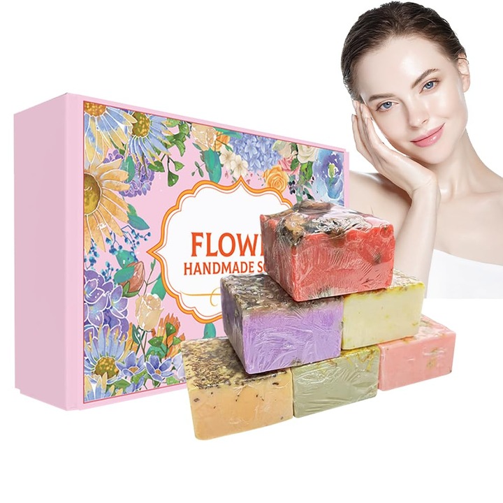 Комплект от 6 натурални сапуна с флорални аромати, MWAOWM, 100гр x 6, хидратиращи, без парабени, веган