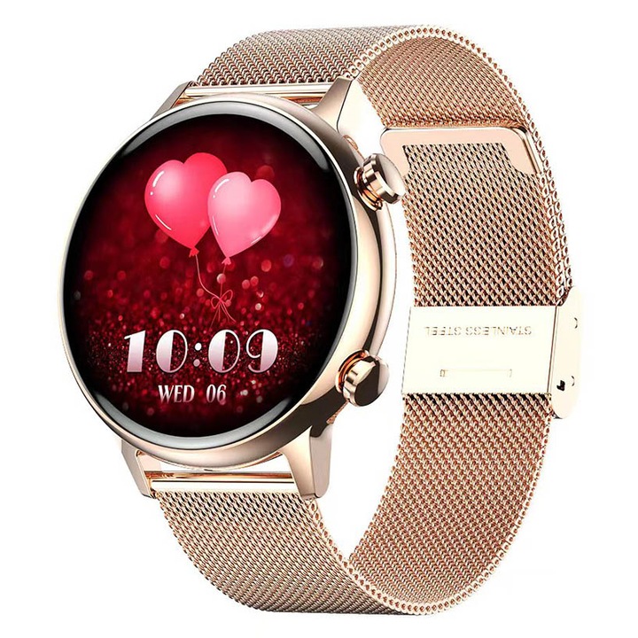 Смарт часовник IdealStore NEW Live On Watch, 1.1 инчов AMOLED HD екран, Приемане на обаждания и съобщения, Проследяване на сърдечния ритъм и съня, Bluetooth, NFC, Гласов асистент, Вграден високоговорител и микрофон, Аларма, Android-IOS, Metal Gold Edition