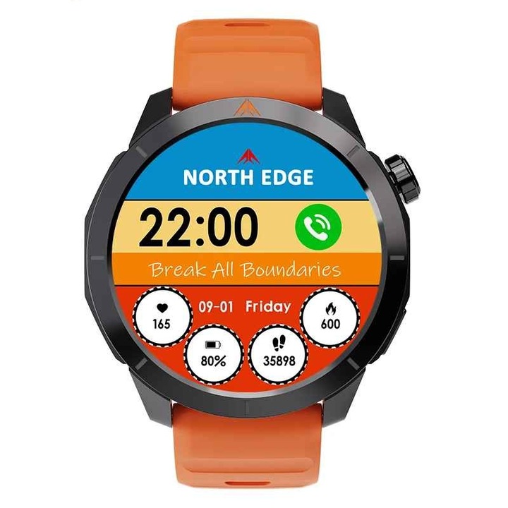 Смарт часовник NORTH EDGE X-TREK 2, GPS мулти-сателит, AMOLED екран 1.43", Bluetooth разговори, 51g