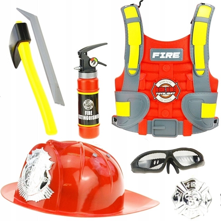 Set costum de pompier, Pegaz, 7 accesorii, casca reglabila, vesta, multicolor, 3+ ani