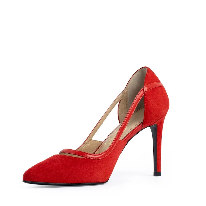 Guban, Pantofi din piele intoarsa cu varf ascutit, Rosu, 34