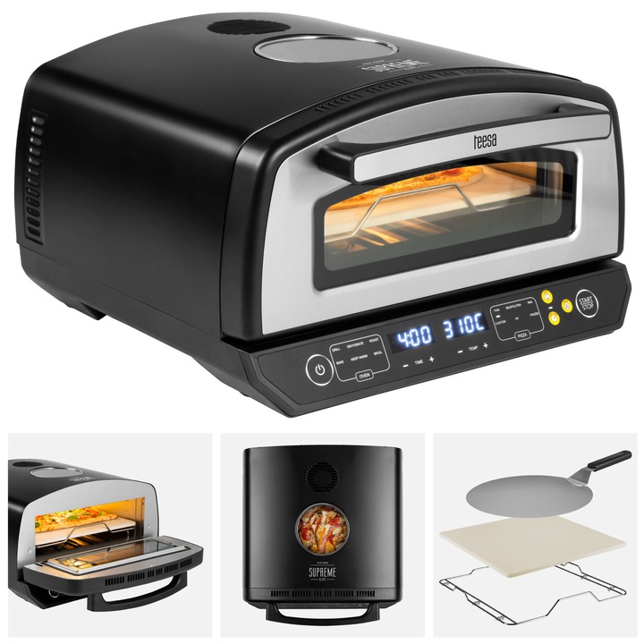 Teesa SUPREME ELITE elektromos pizzakemence, 2200 W, 450 fok, két fűtőelem, ablak, LED, 33 cm, különböző sütési programok