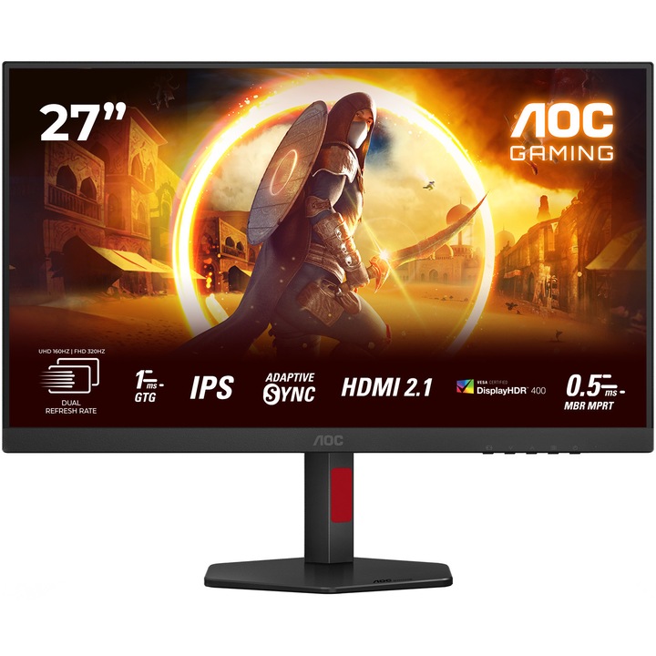 AOCGaming Monitor, 27" Fast IPS 4K UHD, 160Hz, 1ms (0.5ms MPRT), HDR400 HA Pivot HDMI DisplayPort USB hub