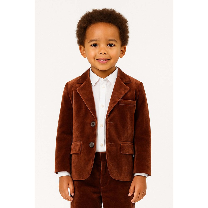 BALOU, Sacou cu nasturi si aspect de catifea, Maro